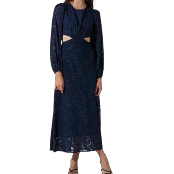 ASTR the Label Cutout Burnout Floral Dress NWT Size XS Blue Open Back High Neck - Picture 1 of 13